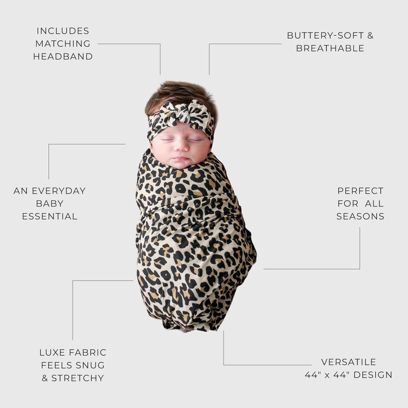 Posh Peanut Swaddle Blanket & Headband Set â€“ Viscose from Bamboo Stretchy Baby Swaddle for Newborn Girls, Receiving Blanket or Nursing Cover - Image 4